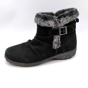 Khombu Boots Womens Lindsey Black 8 Suede Ankle Winter Shoe Fur Trim Zip Warm